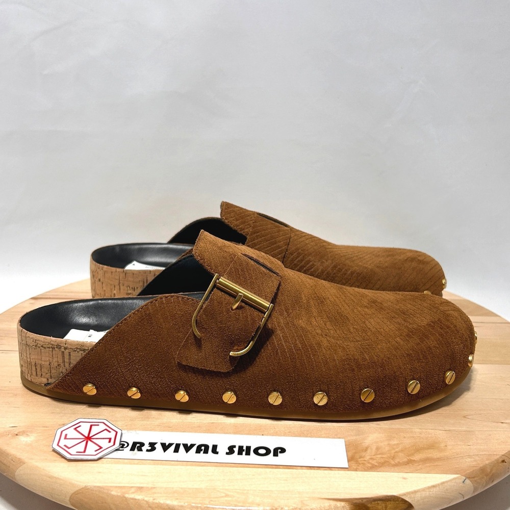 New Veronica Beard Fern Suede Studded Slip On Hazelwood Brown Clogs NWT - 9M - Picture 2 of 10